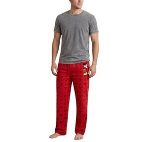 Disney Drawstring Unisex Adult Red Cotton Knit Mickey Mouse Pajama Pants